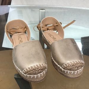 Gold closed toe espadrilles